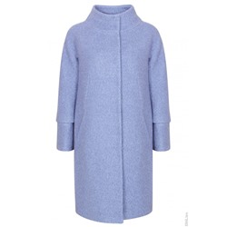 Шерстяное пальто О-образного силуэта с отстёгивающимися рукавами, серо-голубой букле. Арт. 426
