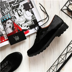 Туфли из черной замши на шнуровке  Арт. 05-6 размер 40 (сп Your Step)