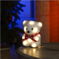 Светодиодная фигура «Медвежонок в бабочке» 9 × 12 × 8 см, флок, батарейки CR2032х2 (не в комплекте), свечение тёплое белое