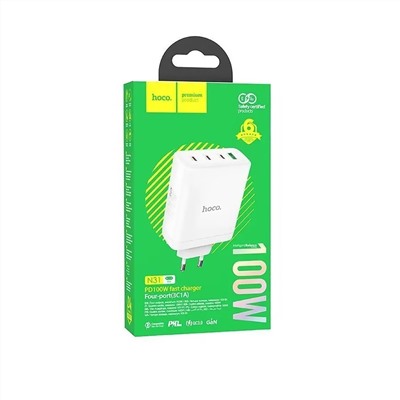 Адаптер Сетевой Hoco N31 PD 3Type-C/USB 100W (white)