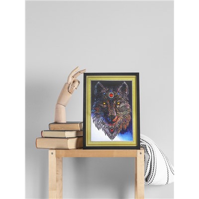 Алмазная картина на пенокартоне с фигурными стразами Волчица 30х40