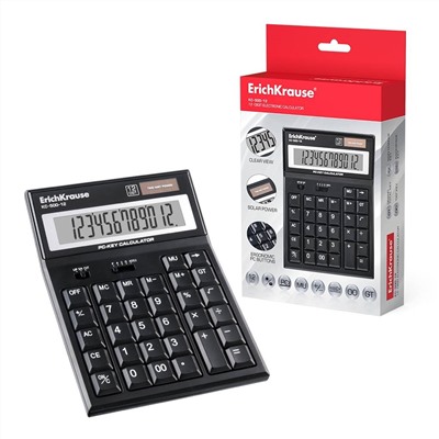 Калькулятор настольный 12-разрядов ErichKrause PC-key KC-500-12 Classic, черный (в коробке по 1 шт.)