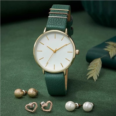 Комплект "Айви": женские наручные кварцевые часы (1 шт.), набор сережек: серьги (3 пары)
