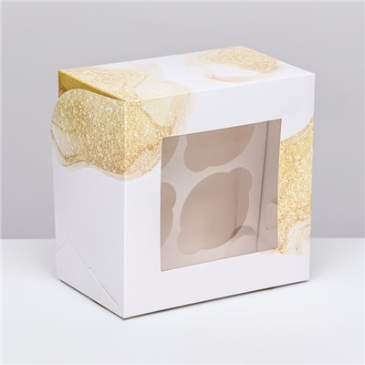 Упаковка на 4 капкейков с окном , "Бант", 16 х 16 х 10 см