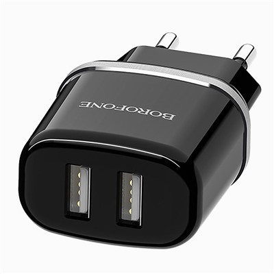 Адаптер Сетевой с кабелем Borofone BA25A Outstanding 2USB 2,4A/10W (USB/Micro USB) (black)