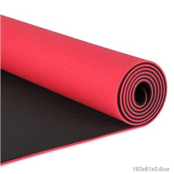 Коврик для йоги и фитнеса спортивный гимнастический двухслойный TPE 6мм. 183х61х0,6 цвет: красный / YM2-TPE-6R / уп 12/