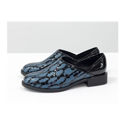 Элегантные женские туфли из натуральной кожи серо-голубого цвета с текстурой крокодил и каплями лака, пятки черного цвета, на невысоком каблуке с выступающим кантом, Весенняя коллекция от Gino Figini, Т-19140-01