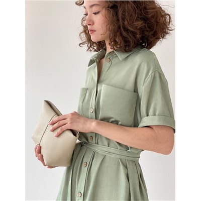 6198 Платье-рубашка из лиоцелла в пыльном зелёном (остаток: 46)