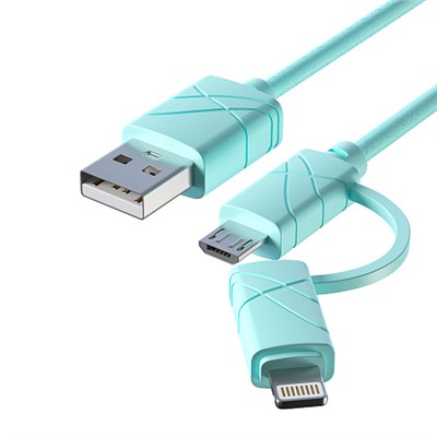 FORZA Кабель для зарядки 2 в 1, iP/Micro USB, 1 м, 2А, 5 цветов, пакет