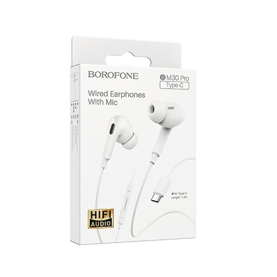 Проводные наушники с микрофоном внутриканальные Borofone BM30 Pro Original Type-C  (white)