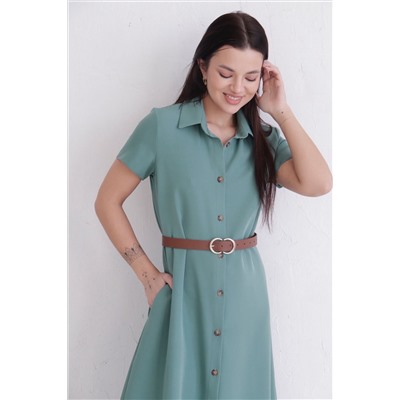 11667 Платье-рубашка удлинённое в пыльном зелёном (остаток: 44)