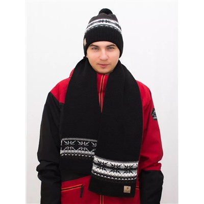 Комплект зимний мужской шапка+шарф Гарри (Цвет черный), размер 58-60