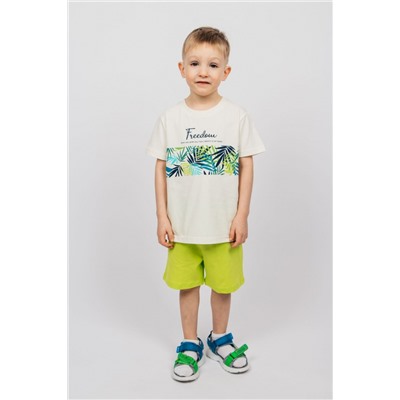 42115 Комплект для мальчика (футболка+шорты) молочный/салатовый Lets go
