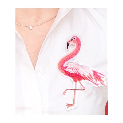 00562 Рубашка из хлопка белая с аппликацией Фламинго