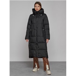 Пальто утепленное с капюшоном зимнее женское черного цвета 51156Ch