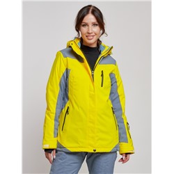 Горнолыжная куртка женская зимняя желтого цвета 3310J