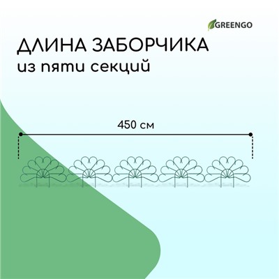 Ограждение декоративное, 62 × 450 см, 5 секций, металл, зелёное, «Павлин-2», Greengo