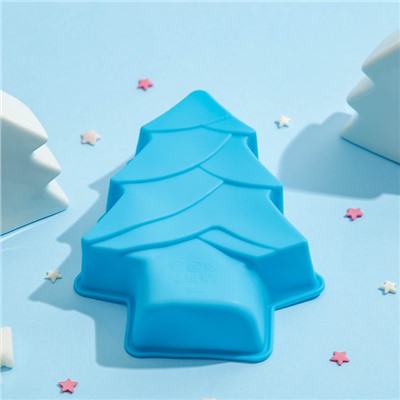 Форма силиконовая для выпечки Доляна «Ёлочка», 13×10 см, цвет синий