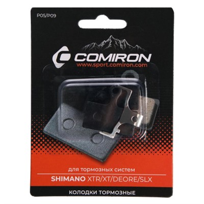 Колодки тормозные органические COMIRON RESIN P05/P09, для тормозных систем: SHIMANO XTR/XT/DEORE/SLX, с пружиной, блистер 2 шт. /уп 50/200/