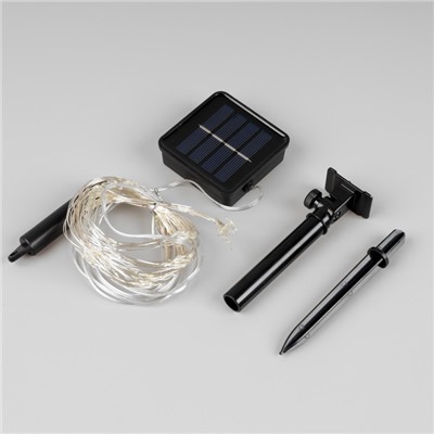 Гирлянда «Конский хвост» 10 нитей по 1 м, серебристая нить, 100 LED, свечение тёплое белое, 2 режима, солнечная батарея