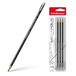 ErichKrause® Набор карандашей с ластиком "Megapolis" 3 шт (чернографитные трехгр.) арт.43581
