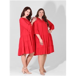 Платье-двойка свободное нарядное больших размеров красное