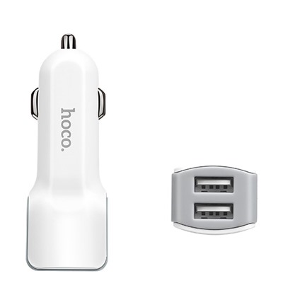 Адаптер Автомобильный с кабелем Hoco Z23 2USB/5V/2.4A +lightning (white)