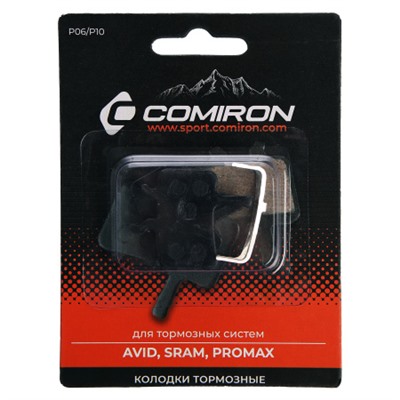 Колодки тормозные органические COMIRON RESIN P06/P10, для тормозных систем: AVID, SRAM, PROMAX, с пружиной, блистер 2 шт. /уп 50/200/