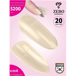 Белые типсы для наращивания ногтей с контактной зоной Zebo Professional 20шт