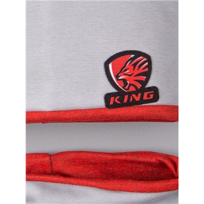 Набор: Шапка и снуд, двойной трикотаж, надпись King, серый с красным кантом