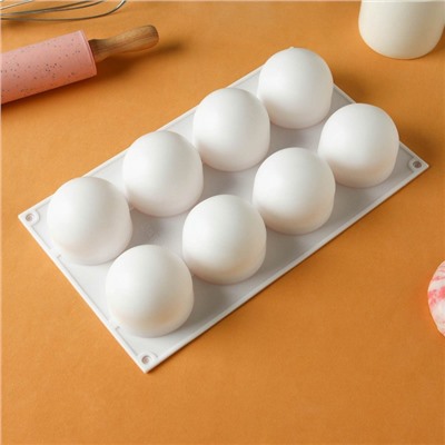Форма для муссовых десертов и выпечки KONFINETTA «Шарики», 29,7×17,4×3,7 см, 8 ячеек, цвет белый