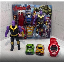 Фигурка супергероя с часами и с машинками Танос 12см