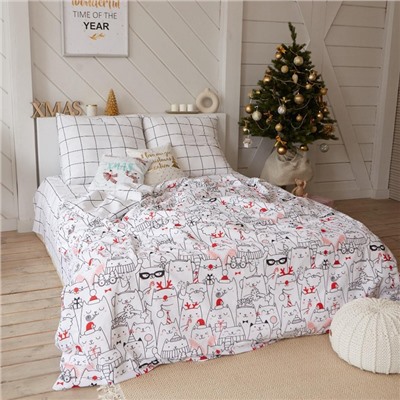 Новый год. Постельное белье Этель 1.5 сп Xmas cat 143*215 см, 150*214 см, 70*70 см - 2 шт