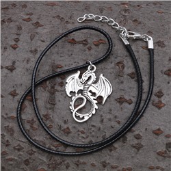 Кулон унисекс "Дракон", цвет чернёное серебро на чёрном шнурке, 40 см