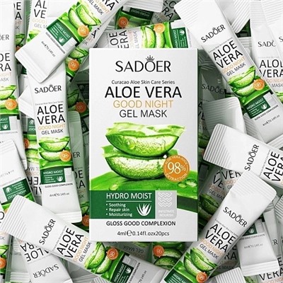 Sadoer Увлажняющая ночная несмываемая гель маска для лица Aloe Vera Good Night Gel Mask 20шт*4мл