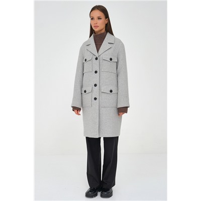 Светло-серое пальто с контрастными пуговицами