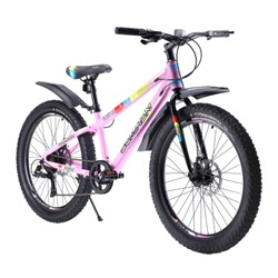 Велосипед 24"x3.0 рама 13" 21sp GT2407 P COMIRON FLASH, полуфэт, жёсткая вилка, розовый микс