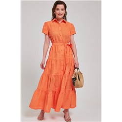 Платье макси оранжевого цвета из шитья с поясом