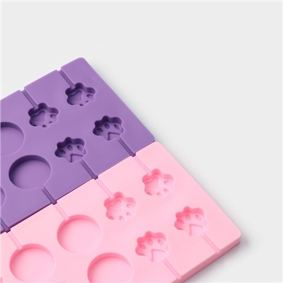 Форма для леденцов Доляна «Вкусная сладость», силикон, 26,5×11,5 см, 12 ячеек (d=4 см), с палочками, цвет МИКС