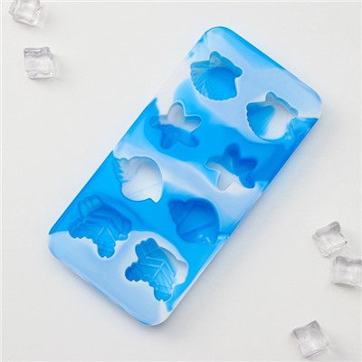 Форма для льда и кондитерских изделий «Ракушки», 20,1×10 см, h=2 см, ячейка 4 см, цвет синий