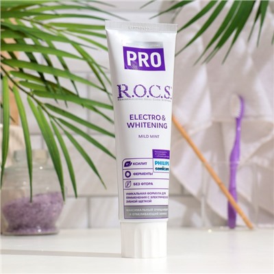 Зубная паста R.O.C.S. PRO, Electro & Whitening Mild Mint, отбеливание, 135 г