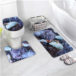 Набор ковриков для ванны и туалета «Морское дно», 3 шт: 38×46, 40×45, 45×75 см