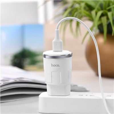 Адаптер Сетевой с кабелем Hoco C37A USB 2,4A/10W (USB/Micro USB) (white)