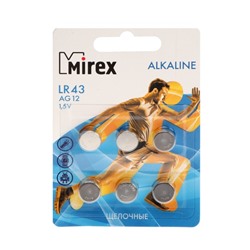 Батарейка алкалиновая Mirex, LR43, AG12, 1.5В, блистер, 6 шт