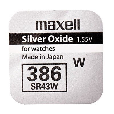 Элемент серебряно-цинковый Maxell 386, SR43W (10) (100) .. ЦЕНА УКАЗАНА ЗА 1 ШТ