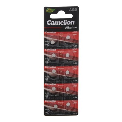 Батарейка алкалиновая Camelion Mercury Free, AG0 (LR521, 379)-10BL, 1.5В, блистер, 10 шт.