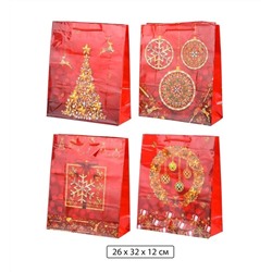 Набор из 4 шт. подарочных больших новогодних пакетов красный глянец