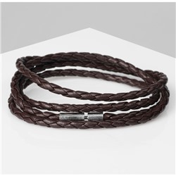 Браслет унисекс «Кожаное плетение», цвет коричневый с серебром, 82 см