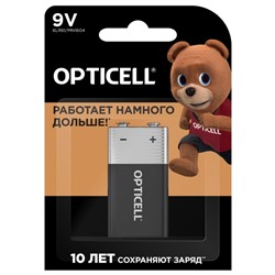 Батарейка алкалиновая OPTICELL, 9V, 6LR61-1BL, крона, 9В, блистер, 1 шт