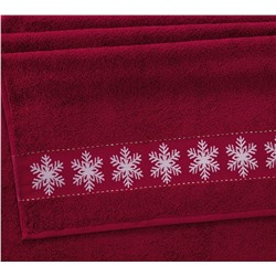 Полотенце махровое Снежинки красный Аиша Текс-Дизайн